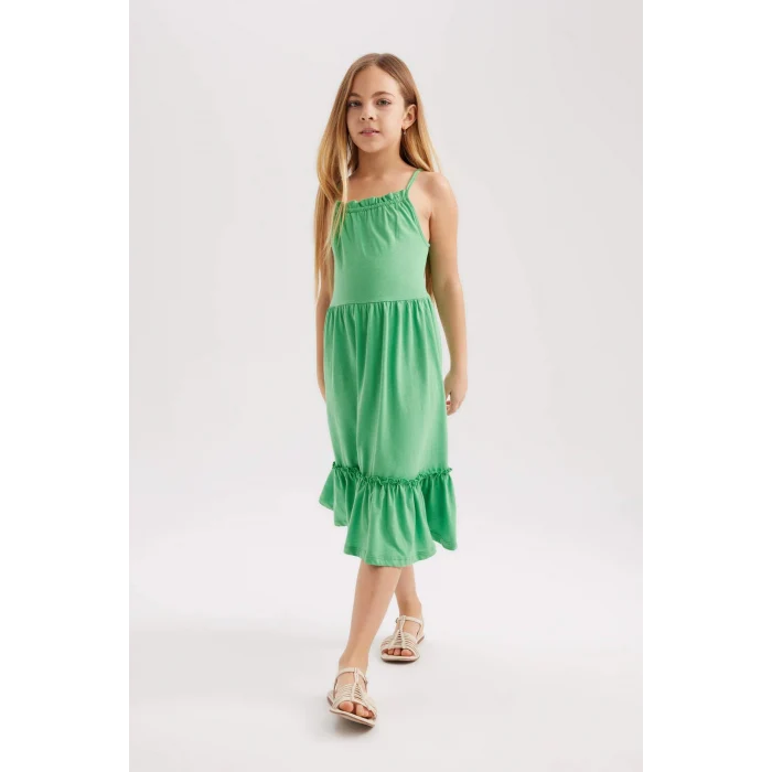 Defacto B4466 Yeşil Kız Çocuk Askılı Elbise