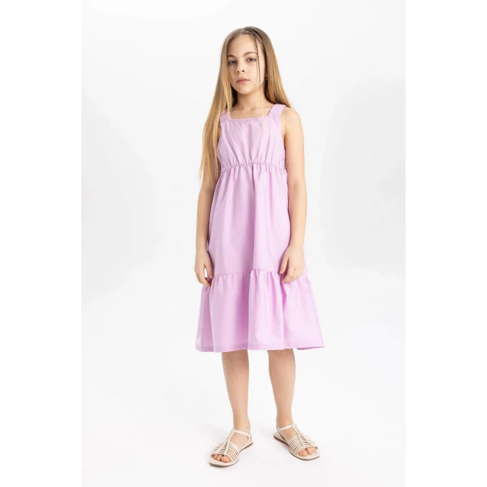 Defacto B4476 Mor Kız Çocuk Poplin Askılı Elbise