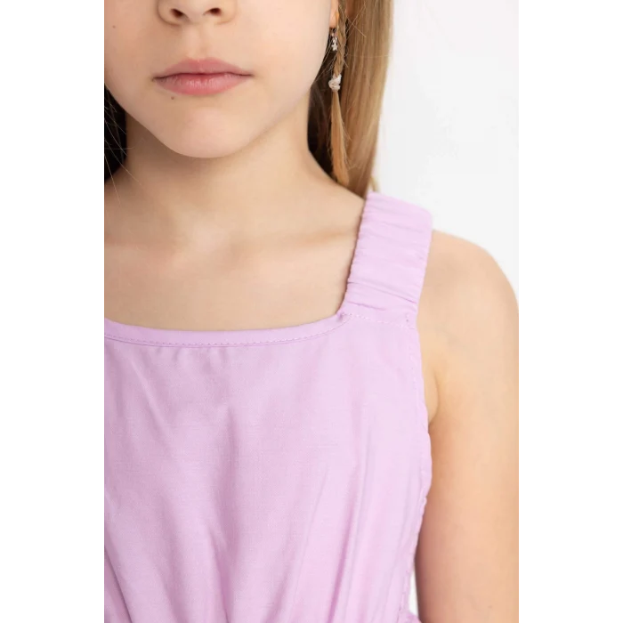 Defacto B4476 Mor Kız Çocuk Poplin Askılı Elbise