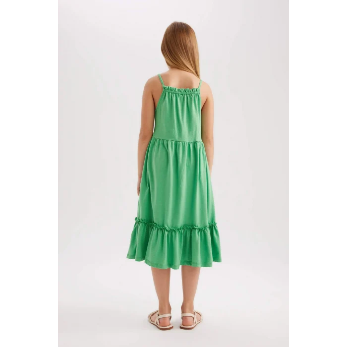 Defacto B4466 Yeşil Kız Çocuk Askılı Elbise