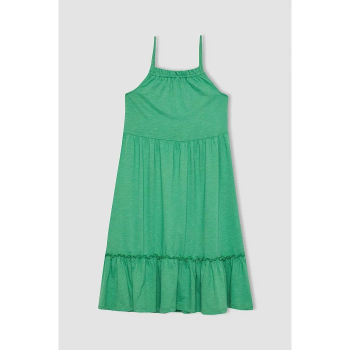 Defacto B4466 Yeşil Kız Çocuk Askılı Elbise