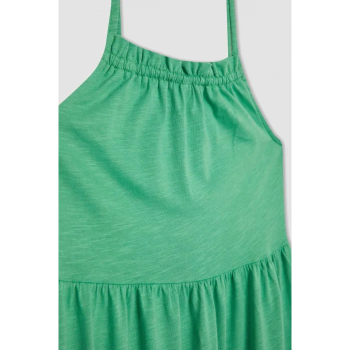 Defacto B4466 Yeşil Kız Çocuk Askılı Elbise