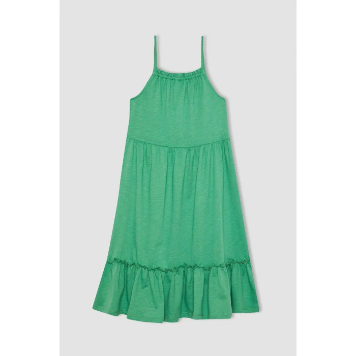 Defacto B4466 Yeşil Kız Çocuk Askılı Elbise