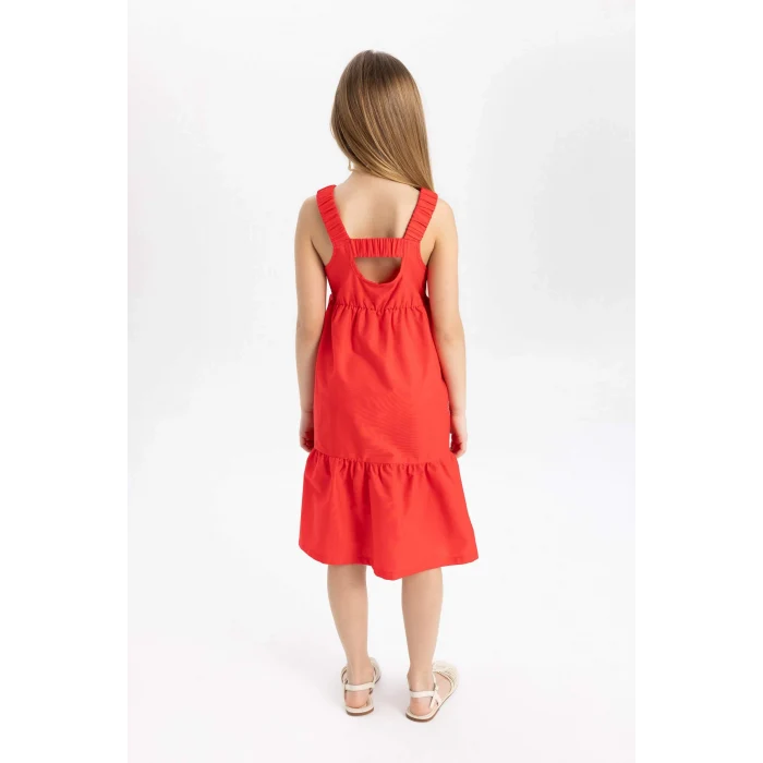 Defacto B4476 Kırmızı Kız Çocuk Poplin Askılı Elbise