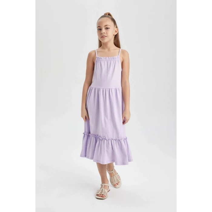 Defacto B4466 Mor Kız Çocuk Askılı Elbise