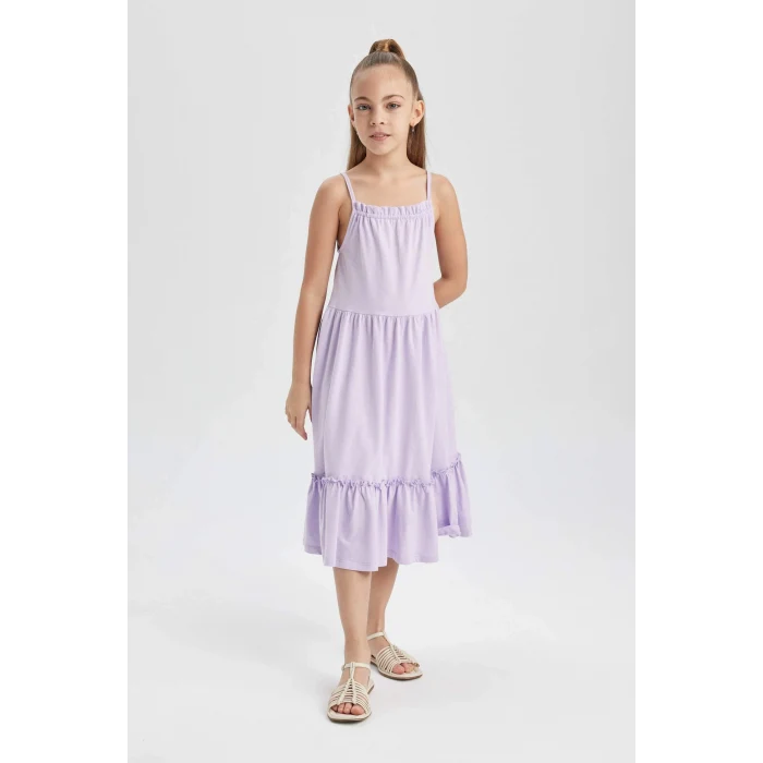 Defacto B4466 Mor Kız Çocuk Askılı Elbise