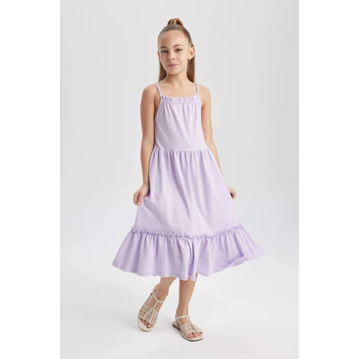 Defacto B4466 Mor Kız Çocuk Askılı Elbise