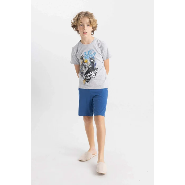 Defacto C5505 Gri Erkek Çocuk Marvel Pijama Takımı Kısa Kollu Üst Şort