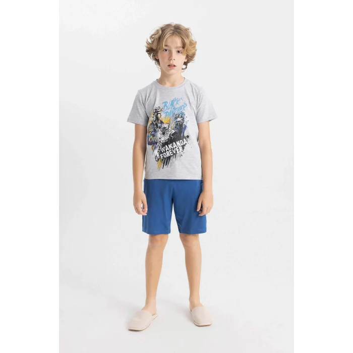 Defacto C5505 Gri Erkek Çocuk Marvel Pijama Takımı Kısa Kollu Üst Şort