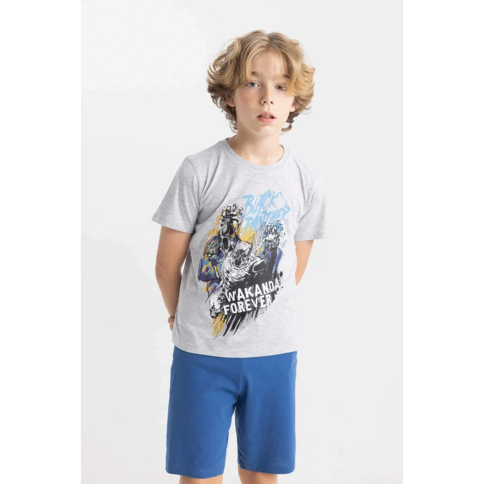 Defacto C5505 Gri Erkek Çocuk Marvel Pijama Takımı Kısa Kollu Üst Şort