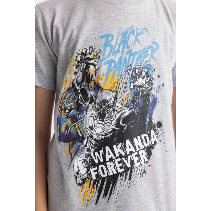 Defacto C5505 Gri Erkek Çocuk Marvel Pijama Takımı Kısa Kollu Üst Şort