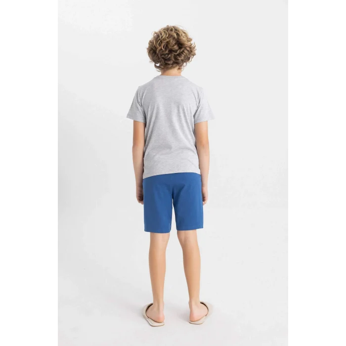 Defacto C5505 Gri Erkek Çocuk Marvel Pijama Takımı Kısa Kollu Üst Şort