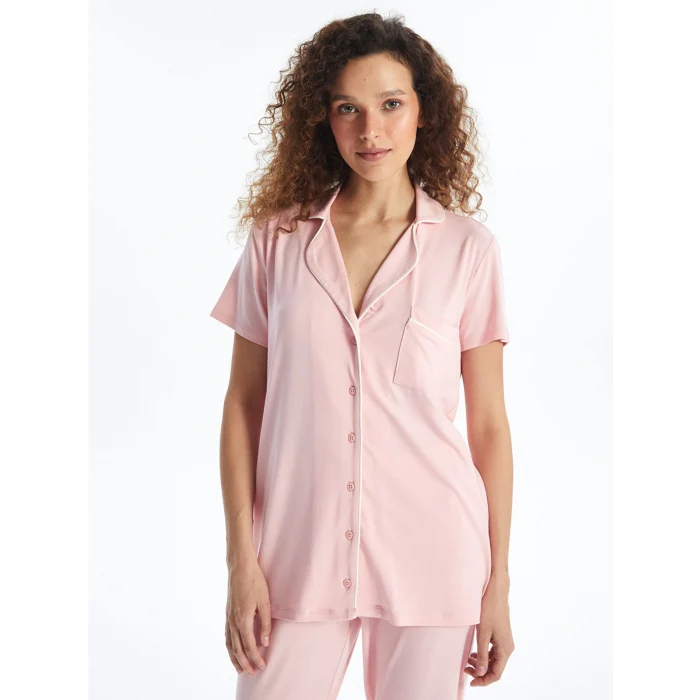 LCW DREAM PEMBE Gömlek Yaka Düz Kısa Kollu Kadın Pijama Takımı
