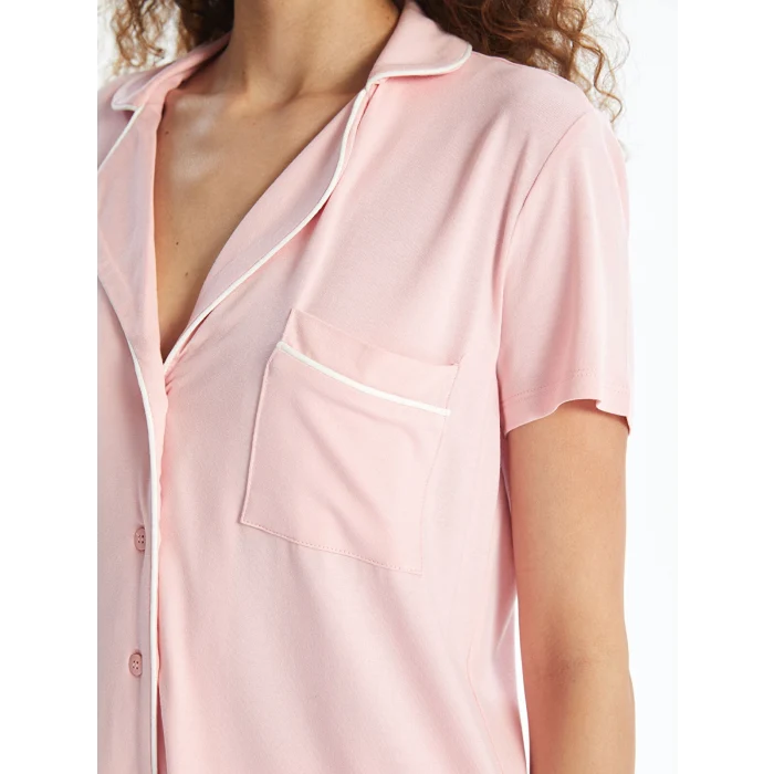 LCW DREAM PEMBE Gömlek Yaka Düz Kısa Kollu Kadın Pijama Takımı