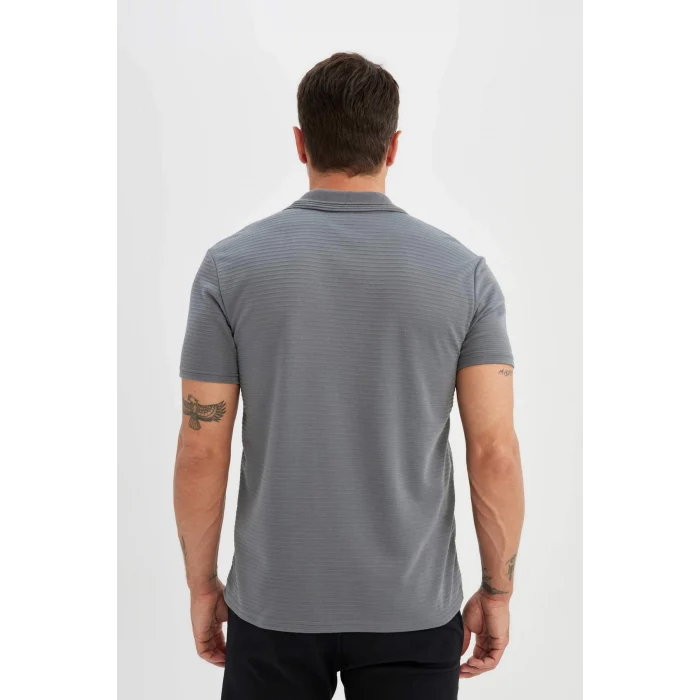 Defacto C5586 Gri New Regular Fit Fermuarlı Kısa Kollu Polo Basic Tişört