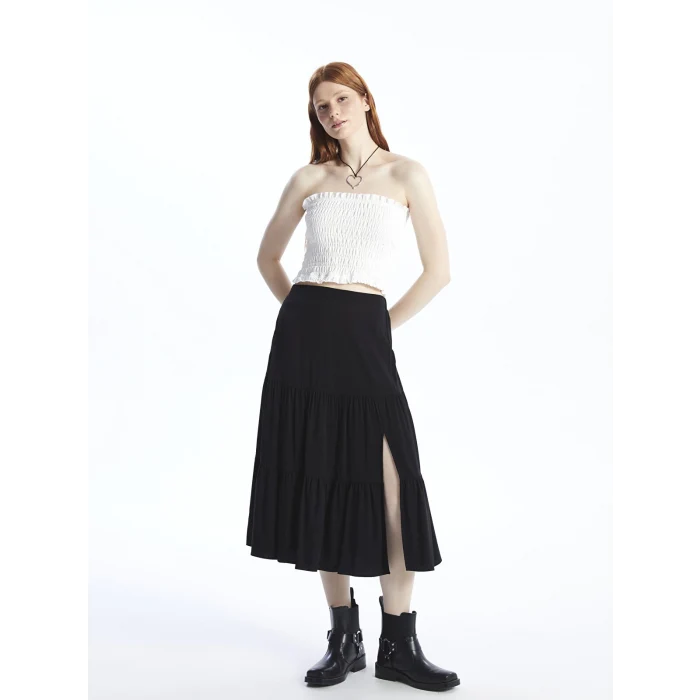 XSIDE SİYAH Kadın Beli Lastikli Düz Etek