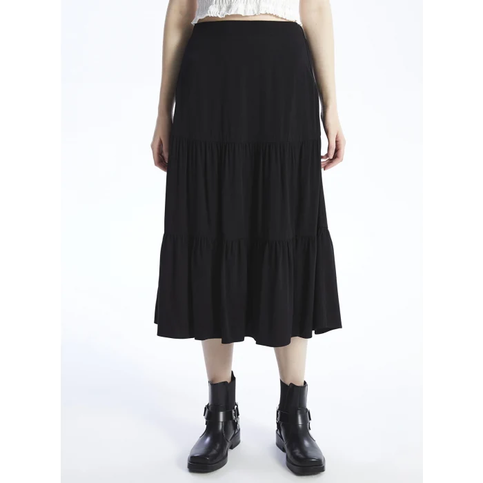 XSIDE SİYAH Kadın Beli Lastikli Düz Etek