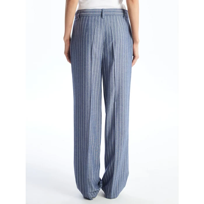 LCW Vision LACİVERT Standart Fit Çizgili Keten Karışımlı Kadın Pantolon