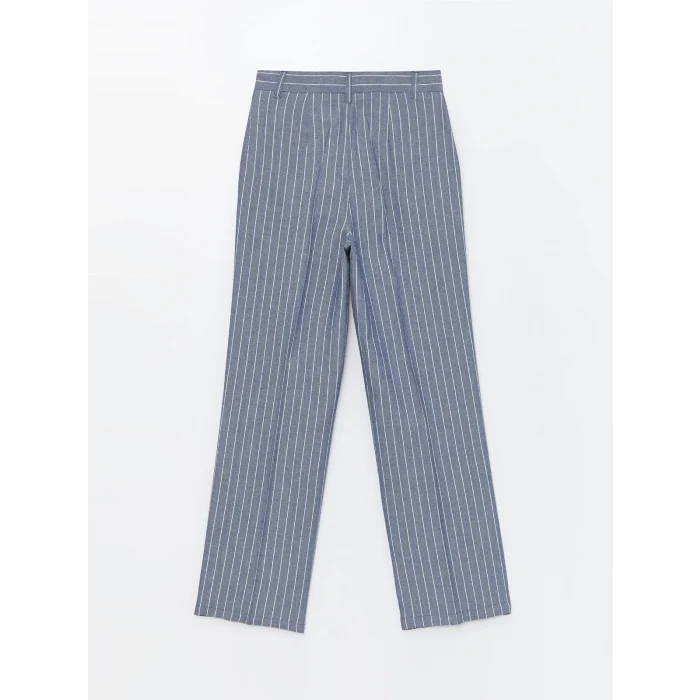 LCW Vision LACİVERT Standart Fit Çizgili Keten Karışımlı Kadın Pantolon