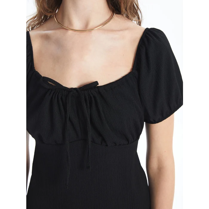 LCW Vision SİYAH U Yaka Düz Kısa Kollu Kadın Elbise