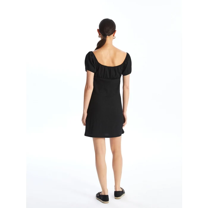 LCW Vision SİYAH Kayık Yaka Düz Kısa Kollu Kadın Elbise