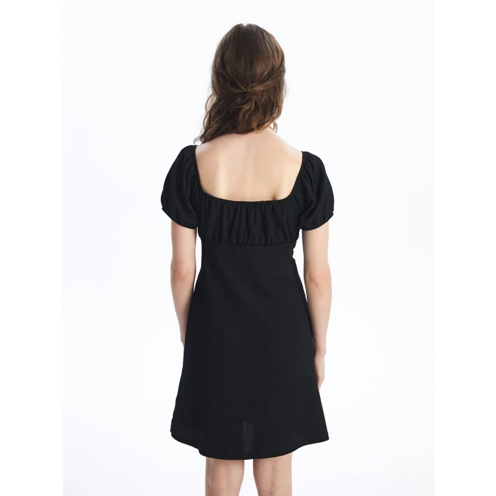 LCW Vision SİYAH U Yaka Düz Kısa Kollu Kadın Elbise