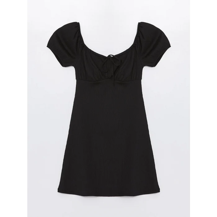 LCW Vision SİYAH Kayık Yaka Düz Kısa Kollu Kadın Elbise