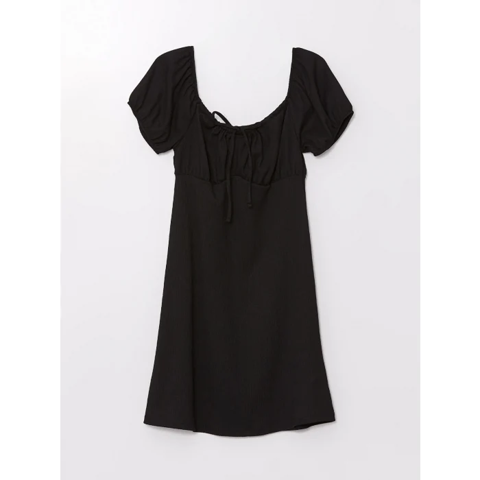 LCW Vision SİYAH U Yaka Düz Kısa Kollu Kadın Elbise