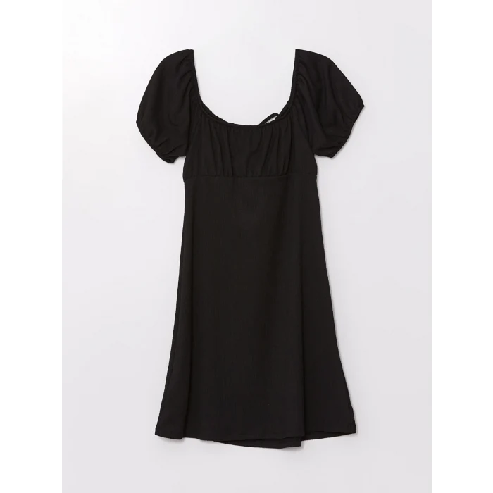 LCW Vision SİYAH U Yaka Düz Kısa Kollu Kadın Elbise