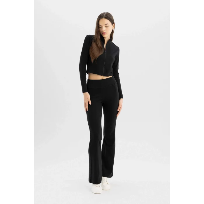 Defacto D0651 Siyah Coool Flare Fit Ribana Basic Eşofman Altı