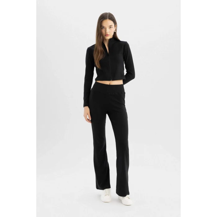 Defacto D0651 Siyah Coool Flare Fit Ribana Basic Eşofman Altı