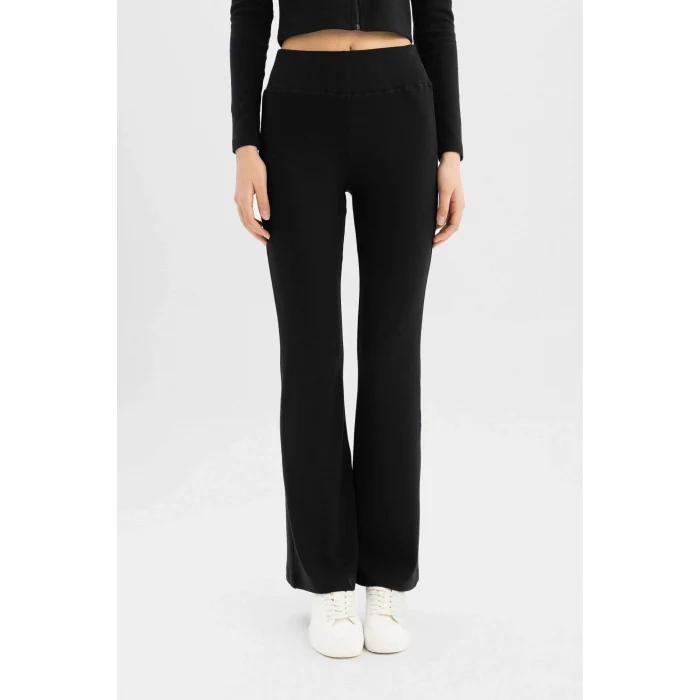 Defacto D0651 Siyah Coool Flare Fit Ribana Basic Eşofman Altı