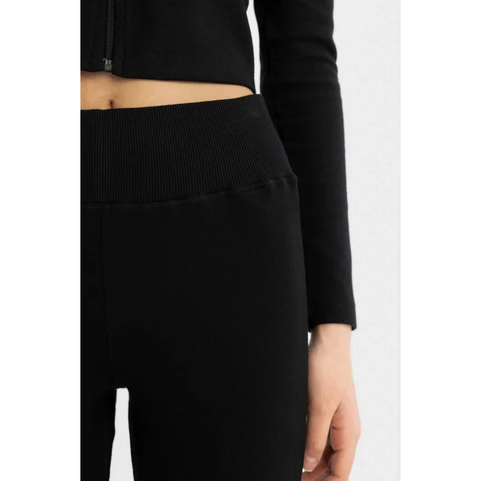 Defacto D0651 Siyah Coool Flare Fit Ribana Basic Eşofman Altı