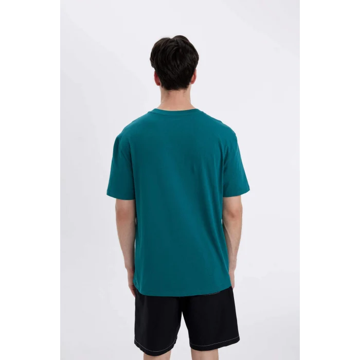 Defacto C5648 Yeşil Regular Fit Bisiklet Yaka Baskılı Kısa Kollu Tişört