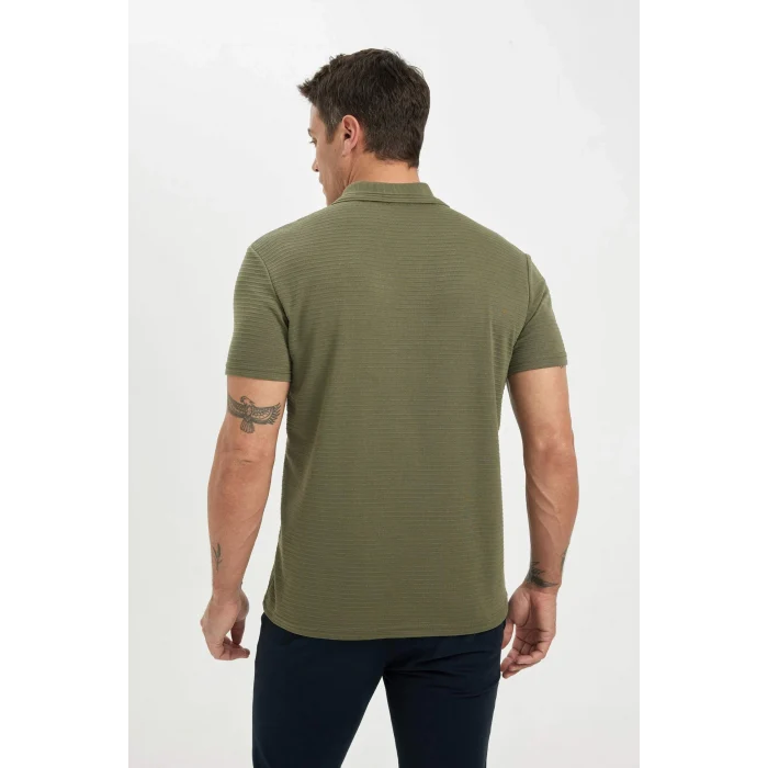 Defacto C5586 Haki New Regular Fit Fermuarlı Kısa Kollu Basic Düz Polo Tişört