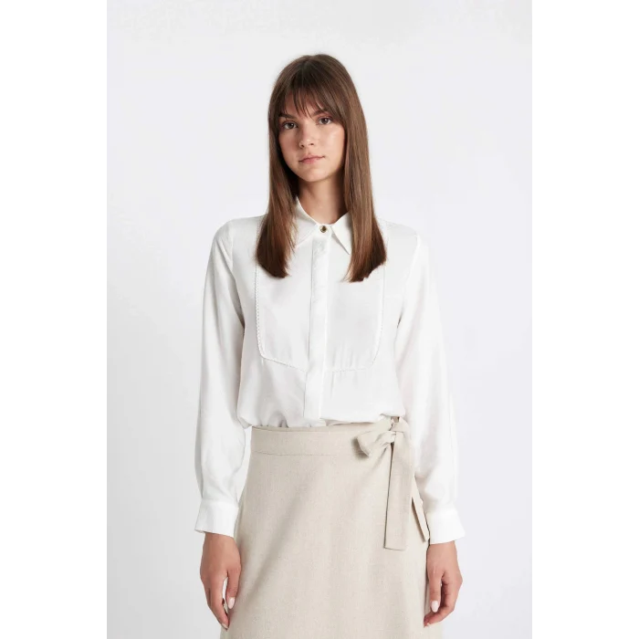 Defacto D1345 Ekru Regular Fit Uzun Kollu Gömlek Tunik