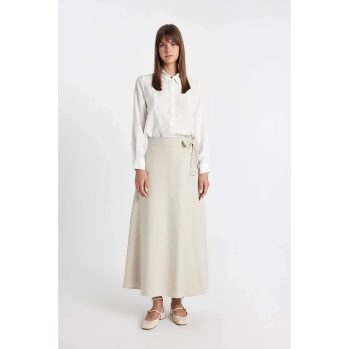 Defacto D1345 Ekru Regular Fit Uzun Kollu Gömlek Tunik