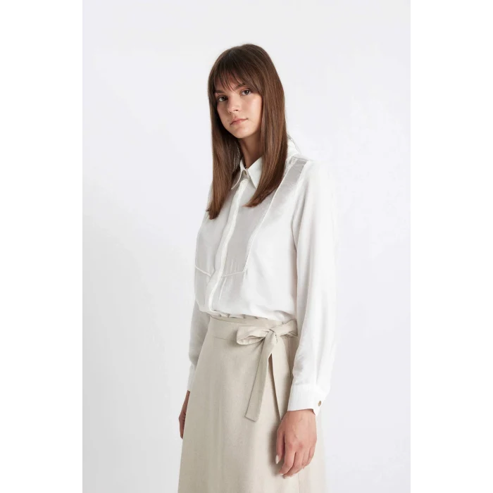 Defacto D1345 Ekru Regular Fit Uzun Kollu Gömlek Tunik