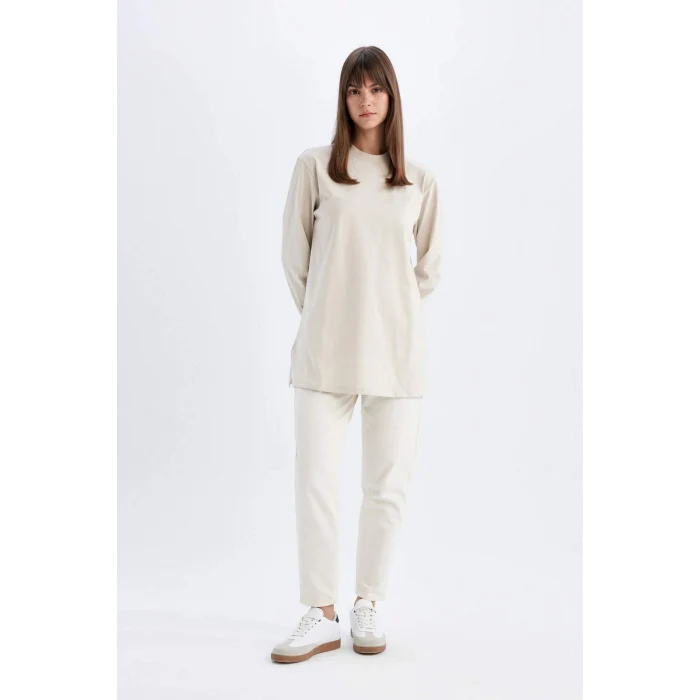 Defacto D0410 Bej Oversize Geniş Kalıp Basic Düz Sweatshirt Tunik