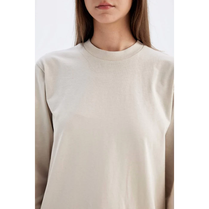 Defacto D0410 Bej Oversize Geniş Kalıp Basic Düz Sweatshirt Tunik