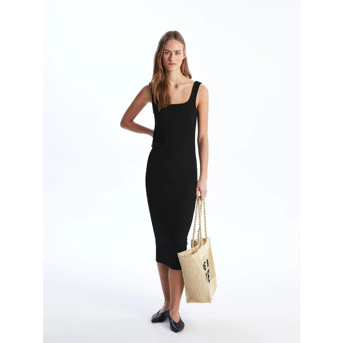 LCW Vision SİYAH Kadın U Yaka Düz Elbise