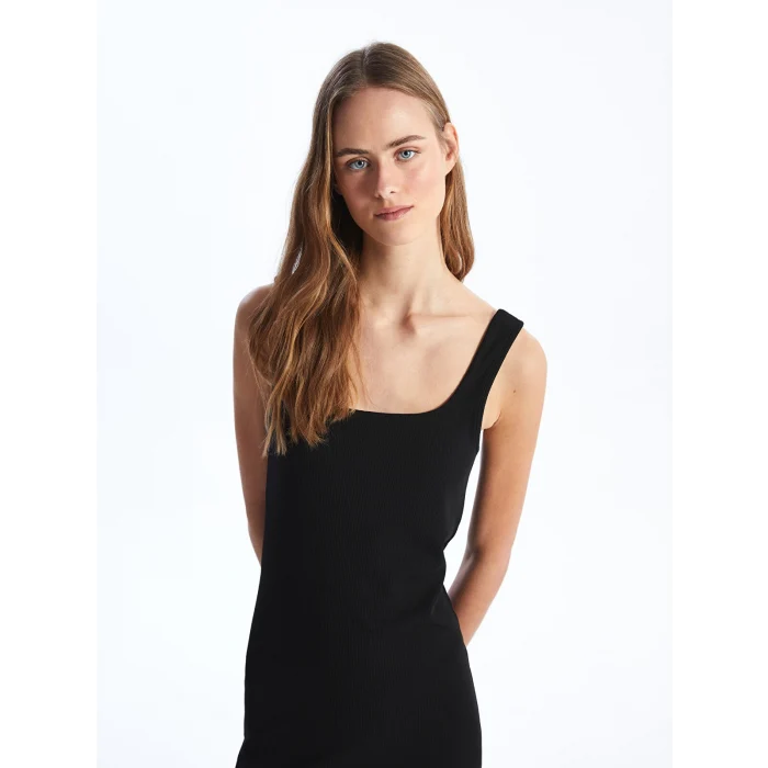 LCW Vision SİYAH Kadın U Yaka Düz Elbise