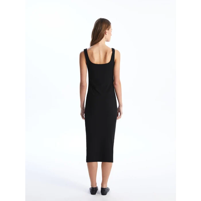 LCW Vision SİYAH Kadın U Yaka Düz Elbise