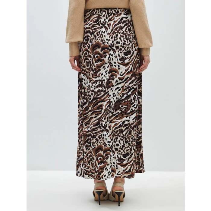 LCW Grace KAHVERENGİ Beli Lastikli Rahat Kalıp Desenli Kadın Etek