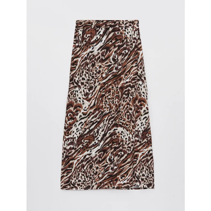 LCW Grace KAHVERENGİ Beli Lastikli Rahat Kalıp Desenli Kadın Etek