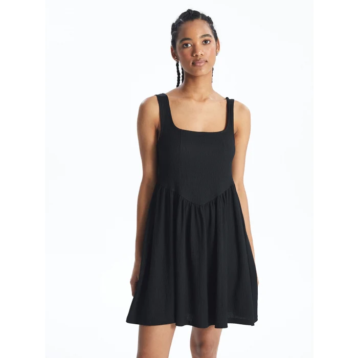 XSIDE SİYAH U Yaka Düz Askılı Kadın Bodycon Elbise