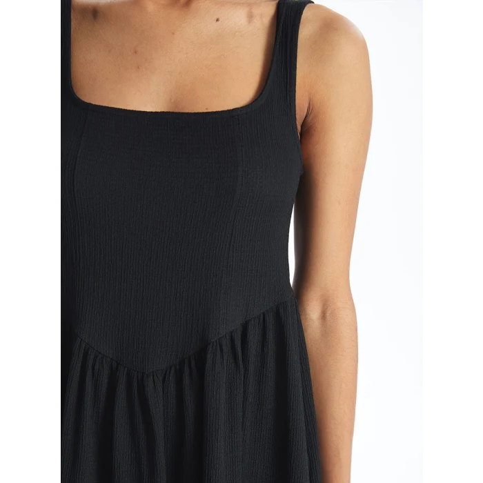 XSIDE SİYAH U Yaka Düz Askılı Kadın Bodycon Elbise