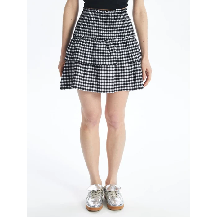 XSIDE SİYAH Beli Lastikli Ekose Kadın Etek