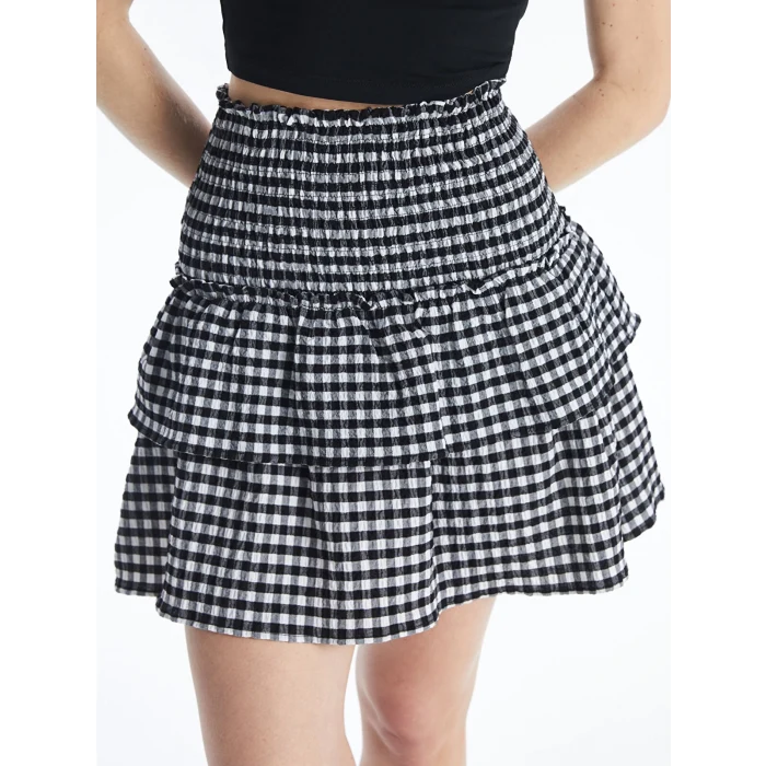 XSIDE SİYAH Beli Lastikli Ekose Kadın Etek