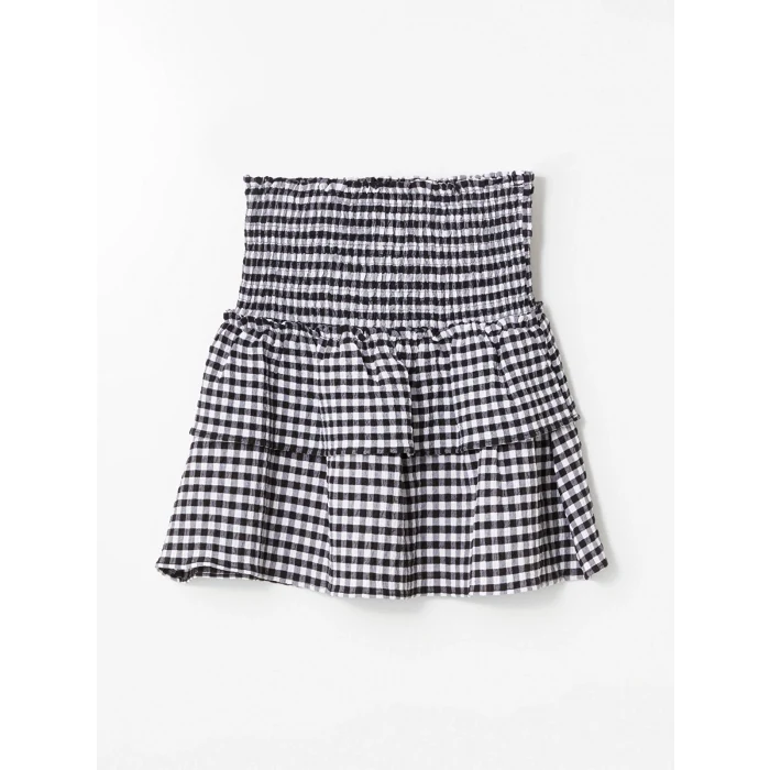 XSIDE SİYAH Beli Lastikli Ekose Kadın Etek